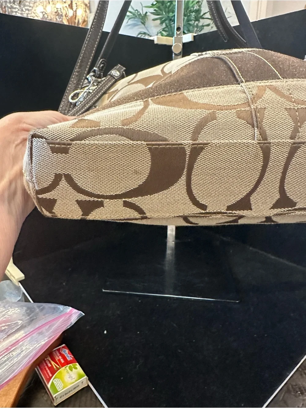 Coach #340 Stripe Brown Signature Canvas and Leather Crossbody